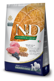 Ancestral grain, lam,spelt,haver&amp;bosbes Adult medi/maxi 2,5kg.